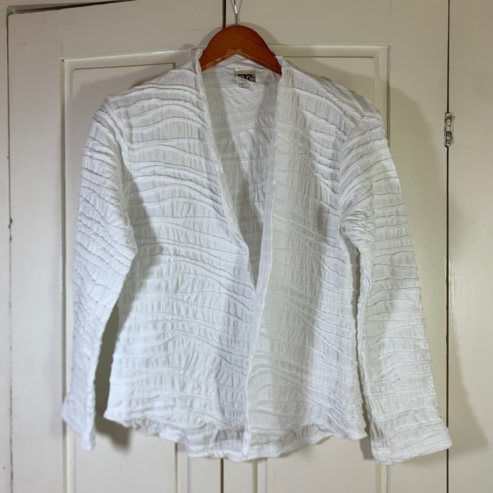 Carol Turner Collection White Textured Open Front Cardigan Jacket Medium USA